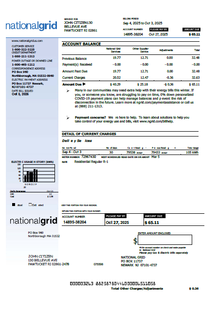 United Kingdom National Grid utility bill template in Word and PDF formats, version 2